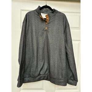 Mens XL Herringbone Henley Pullover Gray Fleece Lined Sweatshirt Button NWOT‎